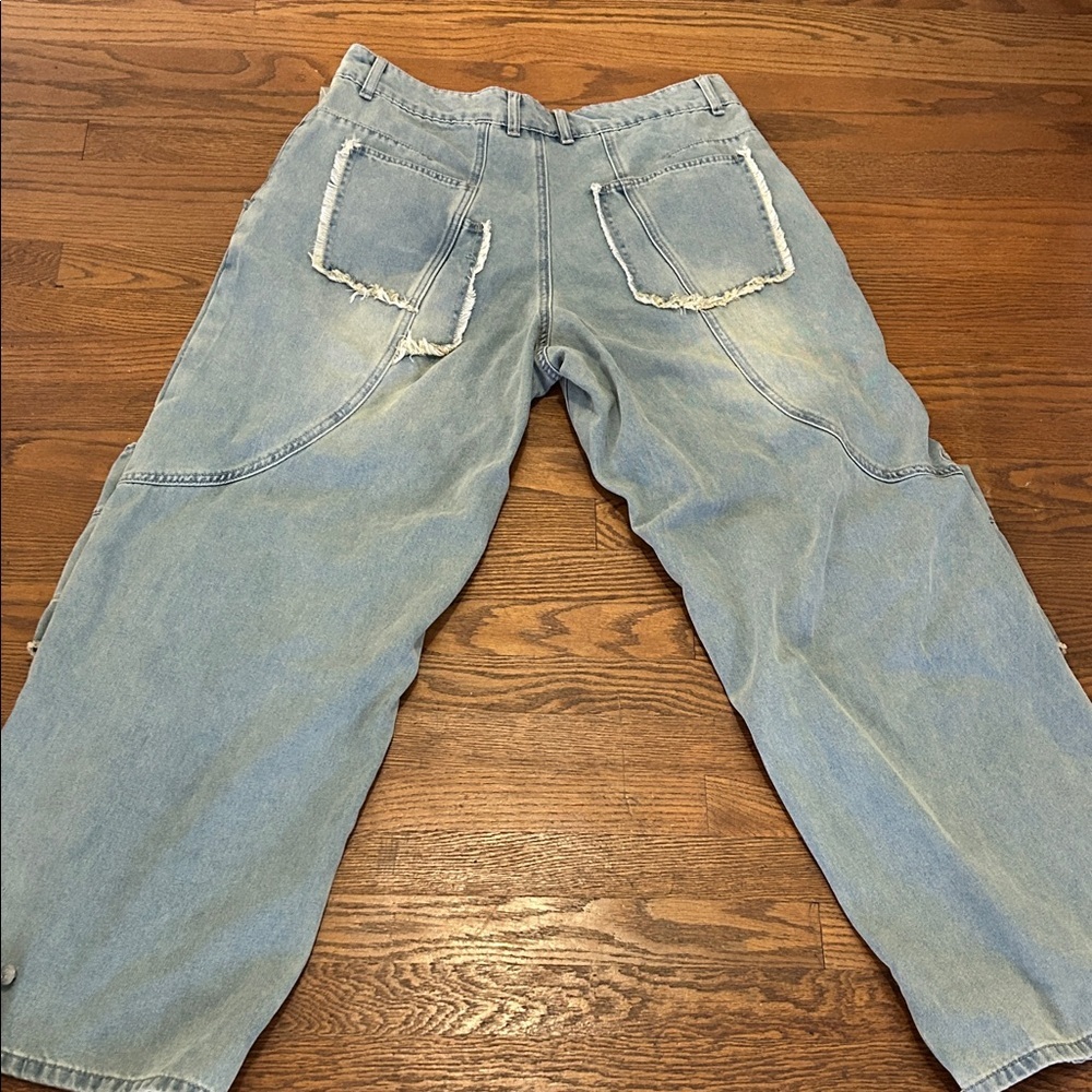 XTonz Jeans Men’s Size L Distressed Barrel Leg Denim Hipster Oversized NWT - Picture 10 of 12